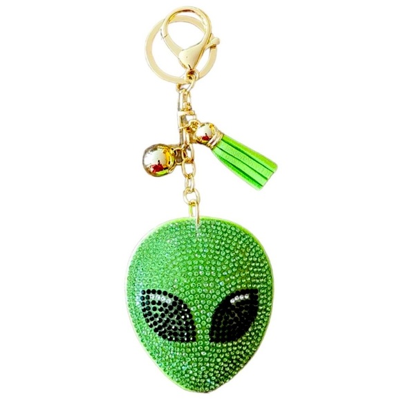 BLING GREEN PUFFY AREA 51 ALIEN  KEY CHAIN/PURSE CHARM - Picture 1 of 1